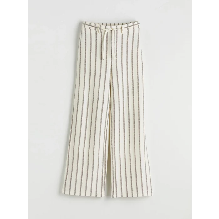 LCW Kids Kahverengi Çizgili Geniş Paça Kız Çocuk Pantolon