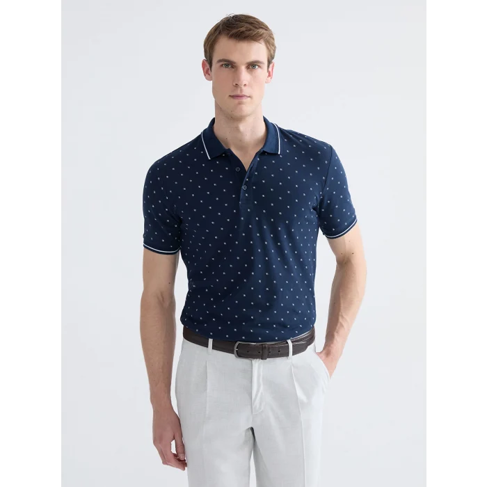 LCWAIKIKI Classic Lacivert Standart Fit Desenli Erkek Polo Yaka Tişört