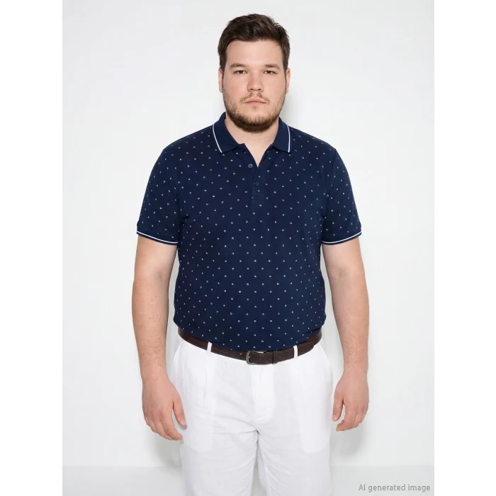 LCWAIKIKI Classic Lacivert Standart Fit Desenli Erkek Polo Yaka Tişört