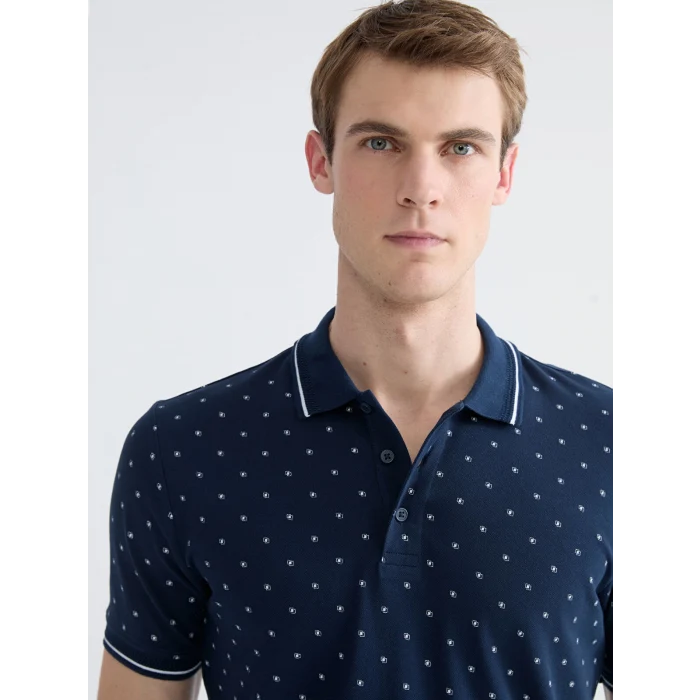 LCWAIKIKI Classic Lacivert Standart Fit Desenli Erkek Polo Yaka Tişört