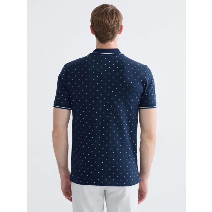 LCWAIKIKI Classic Lacivert Standart Fit Desenli Erkek Polo Yaka Tişört