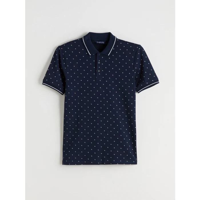 LCWAIKIKI Classic Lacivert Standart Fit Desenli Erkek Polo Yaka Tişört