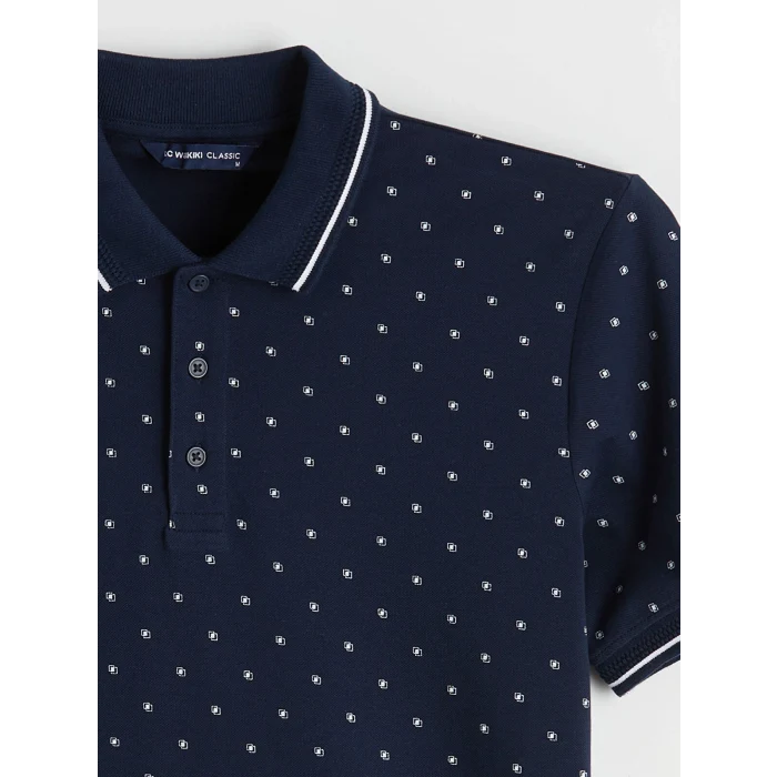 LCWAIKIKI Classic Lacivert Standart Fit Desenli Erkek Polo Yaka Tişört