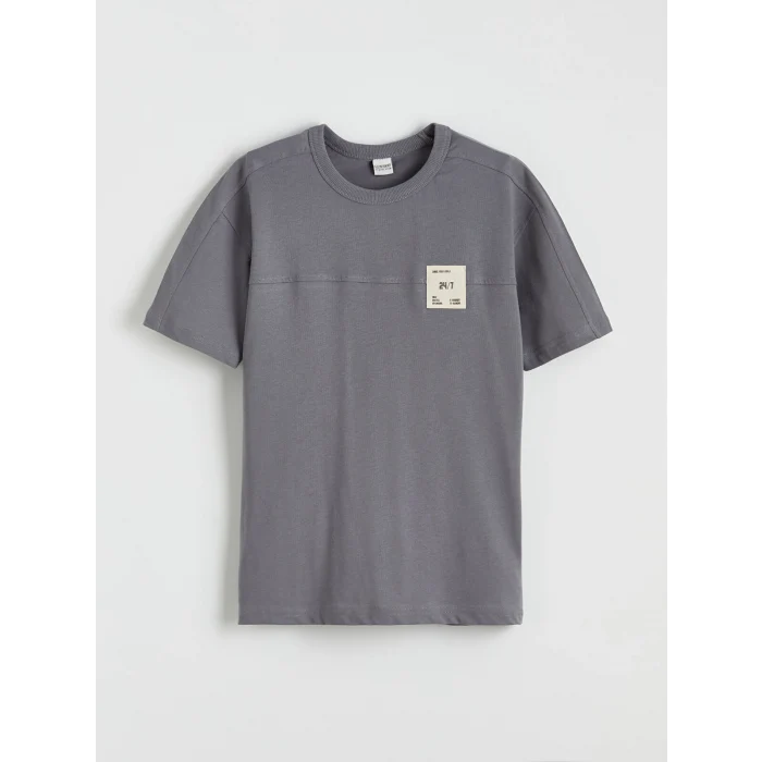 LCW Kids Gri Bisiklet Yaka Baskılı Erkek Çocuk Tişört