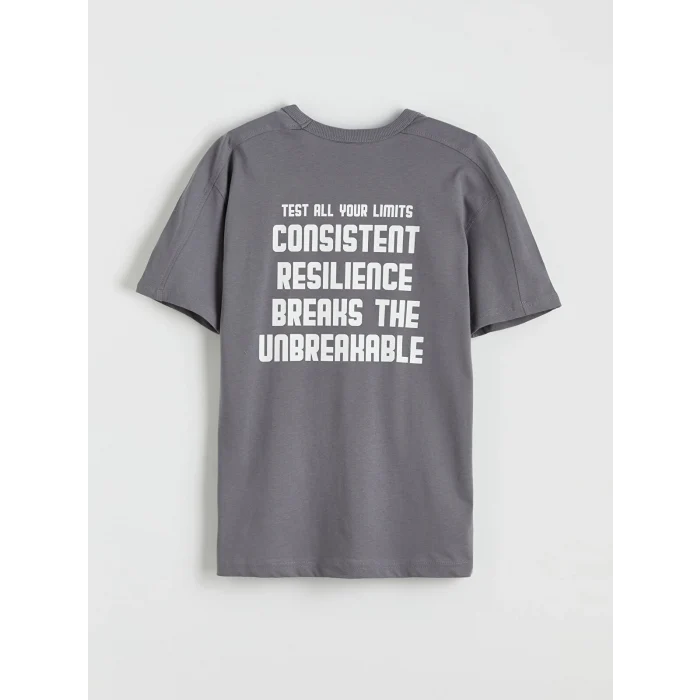 LCW Kids Gri Bisiklet Yaka Baskılı Erkek Çocuk Tişört