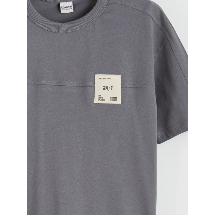 LCW Kids Gri Bisiklet Yaka Baskılı Erkek Çocuk Tişört