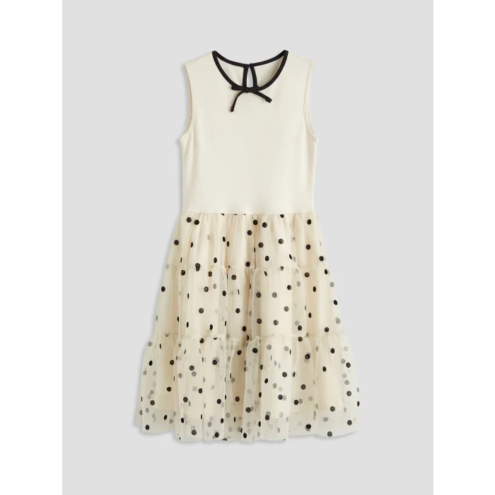 LCW Kids Ekru Puantiyeli Kız Çocuk Tül Elbise