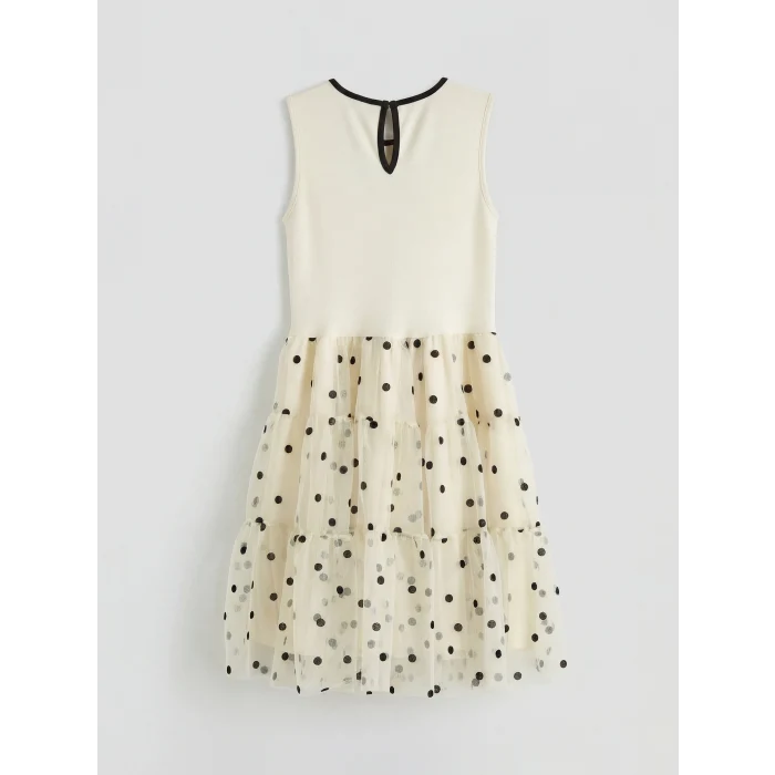 LCW Kids Ekru Puantiyeli Kız Çocuk Tül Elbise