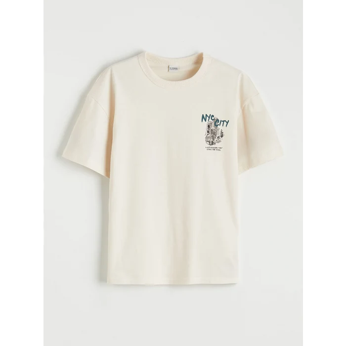 LCW Kids Bej Erkek Çocuk Bisiklet Yaka Baskılı Tişört