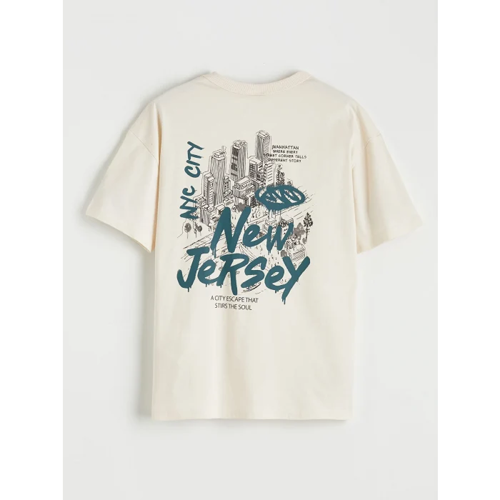 LCW Kids Bej Erkek Çocuk Bisiklet Yaka Baskılı Tişört