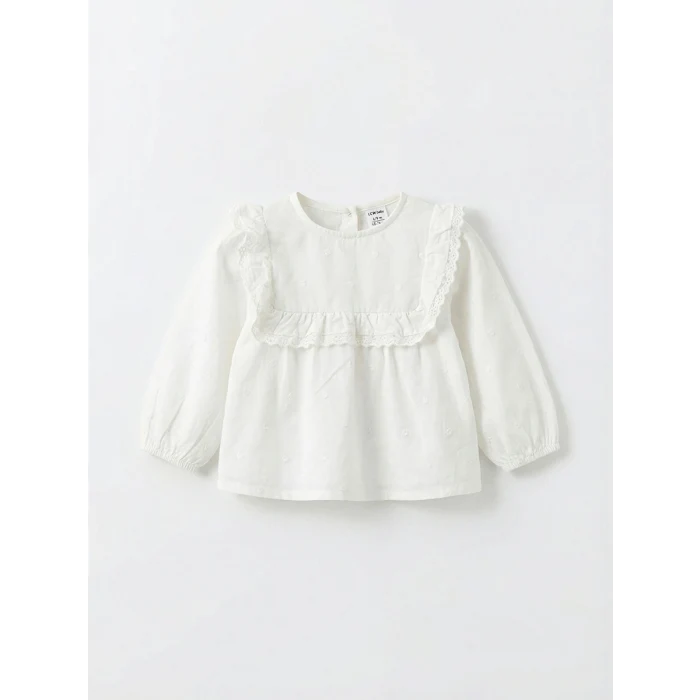 LCW baby Ekru Fırfırlı Kız Bebek Gabardin Bluz ve Pantolon