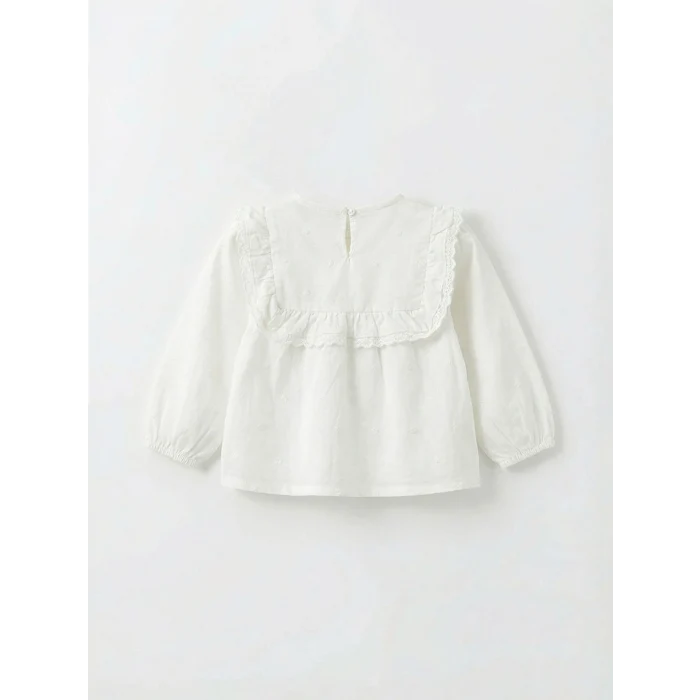 LCW baby Ekru Fırfırlı Kız Bebek Gabardin Bluz ve Pantolon