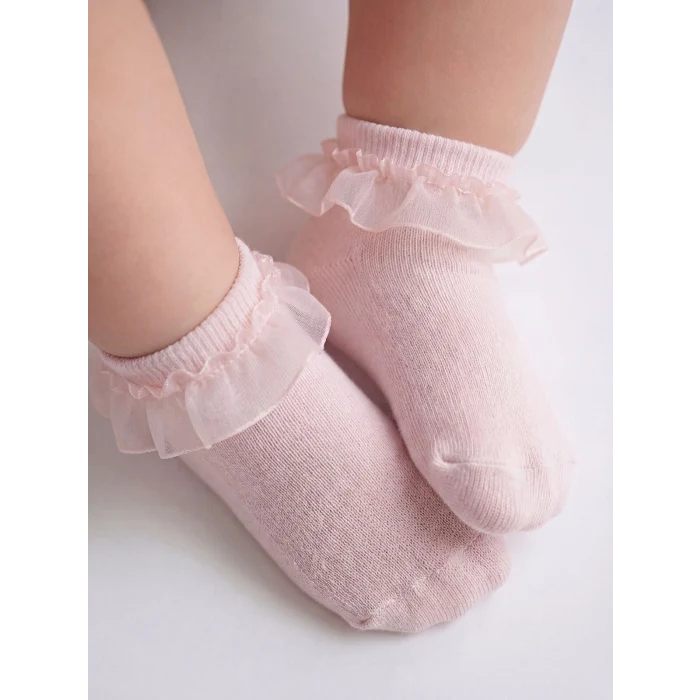 LCW baby Beyaz Tüllü Fırfırlı Kız Bebek Patik Çorap 3lü