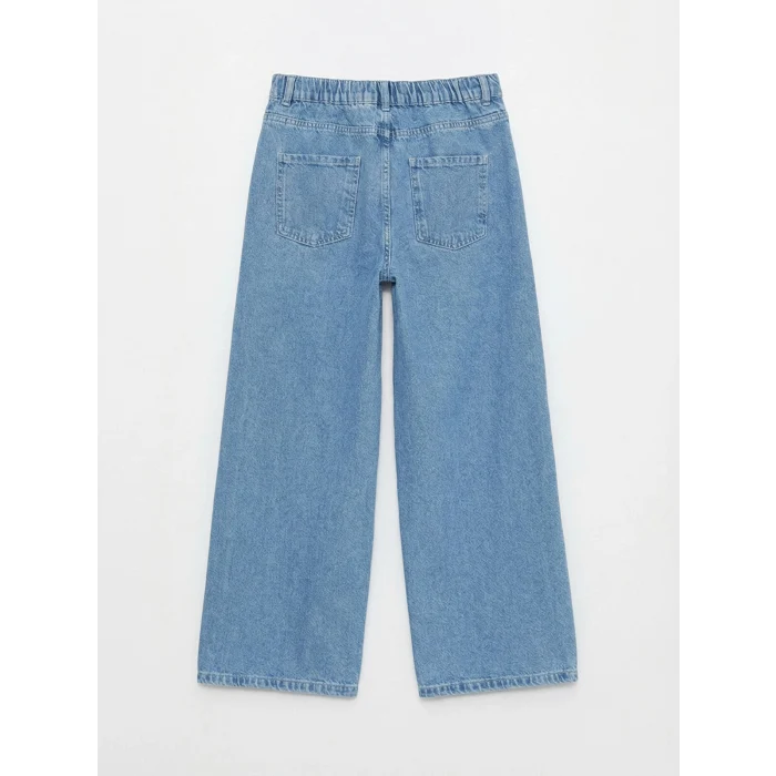 LCW Kids Mavi Wideleg Nakışlı Kız Çocuk Jean Pantolon