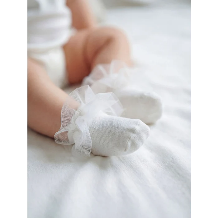 LCW baby Beyaz Dantel Detaylı Kız Bebek Patik Çorap