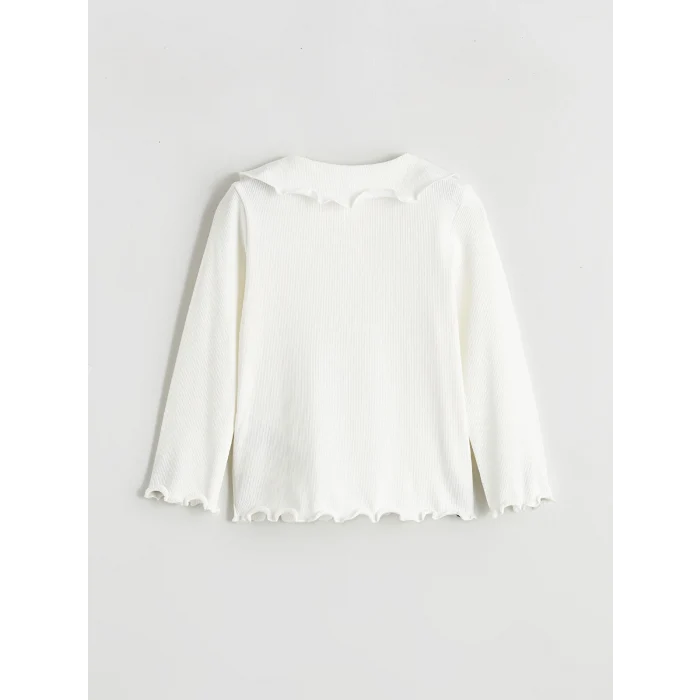 LCW Kids Ekru Bebe Yaka Fırfırlı Kız Çocuk Fitilli Tişört