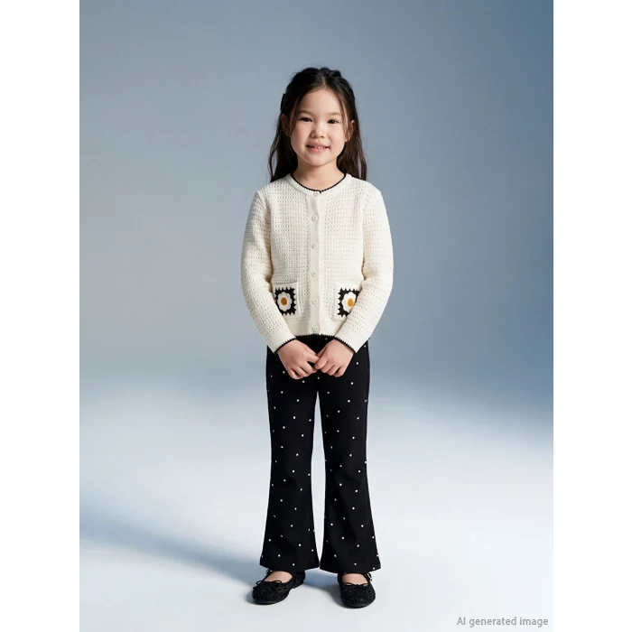 LCW Kids Siyah İspanyol Paça Kız Çocuk Fitilli Tayt