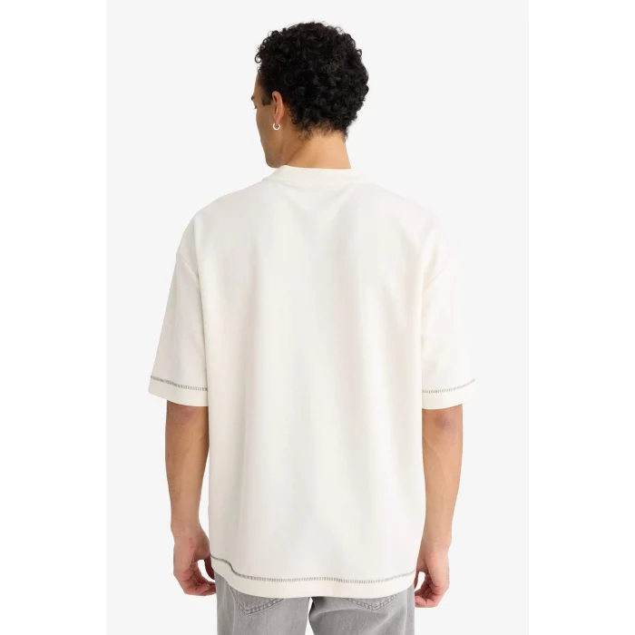 Defacto C0147AXER105 Ekru LOOSE FIT Nefes Alabilen Kumaş Tişört