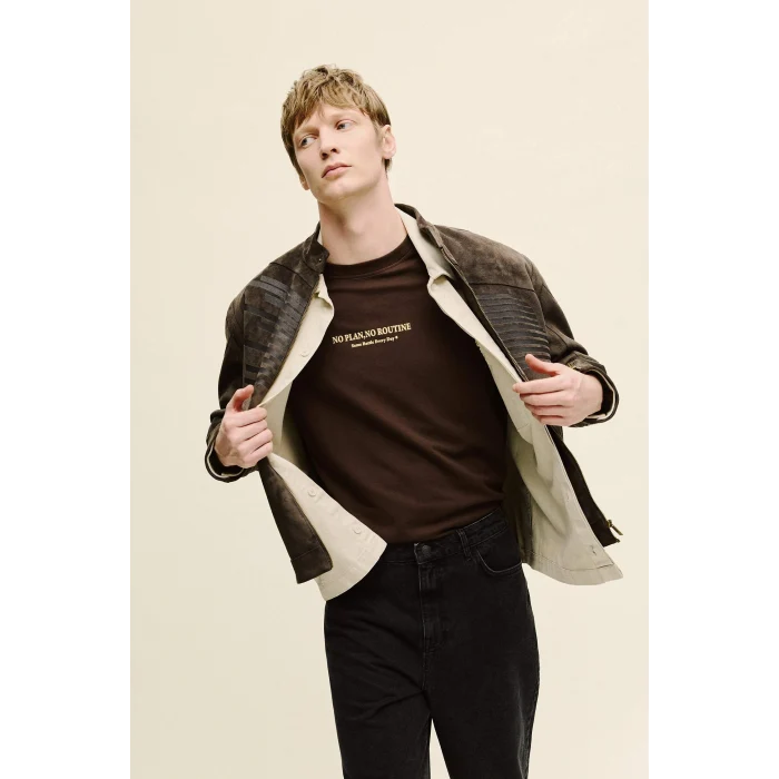 Defacto F8097AXBN192 Kahve Nefes Alabilen Boxy Fit Baskılı Tişört