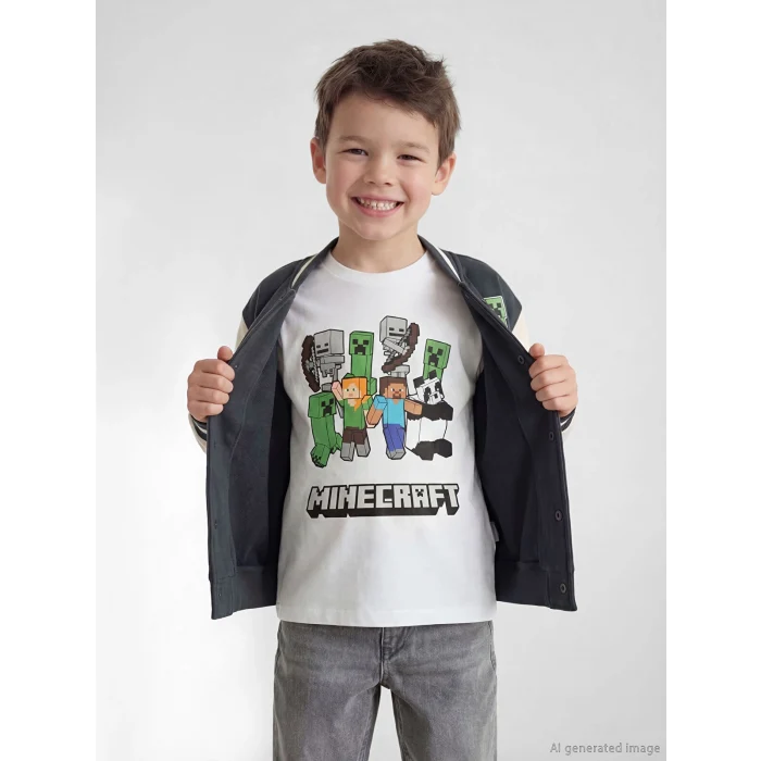 LCW Kids Beyaz Minecraft Baskılı Erkek Çocuk Tişört