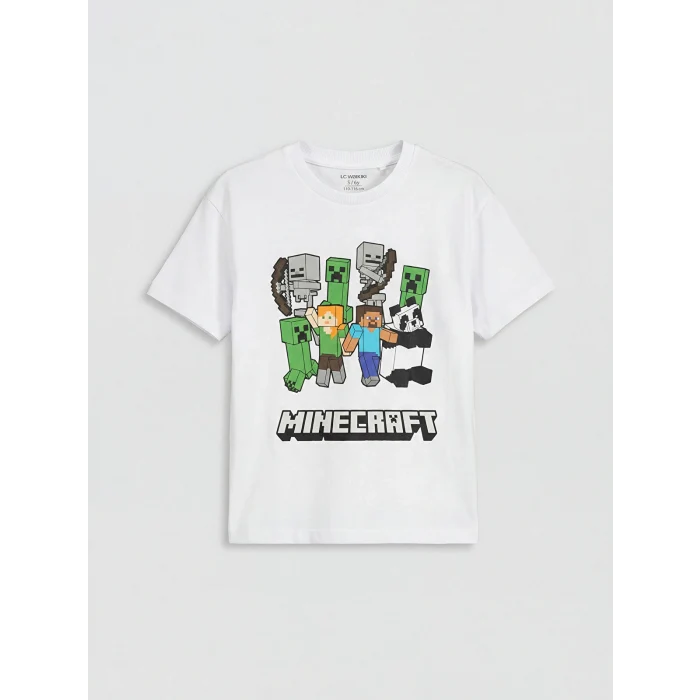 LCW Kids Beyaz Minecraft Baskılı Erkek Çocuk Tişört