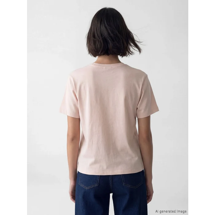 LCW Vision Pembe Bisiklet Yaka Nakışlı Kadın Tişört
