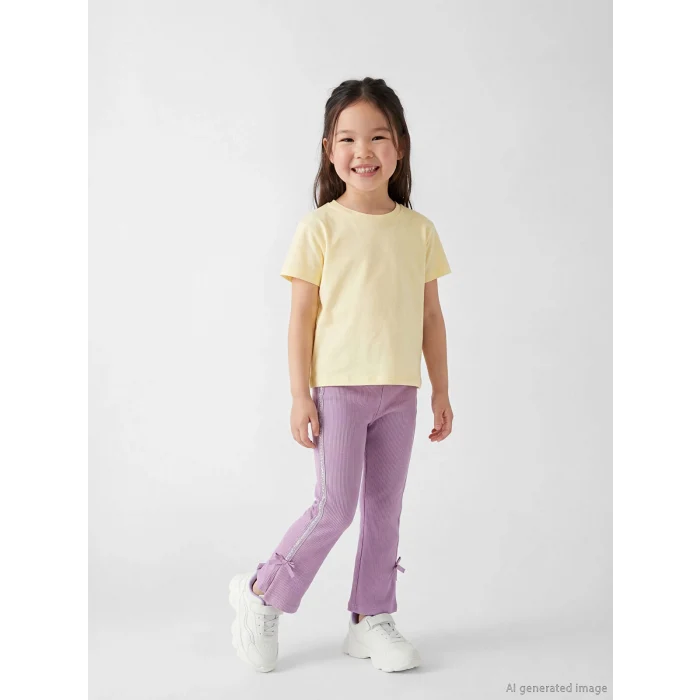 LCW Kids Lila Paçası Fiyonklu Yan Şeritli Kız Çocuk Fitilli Tayt