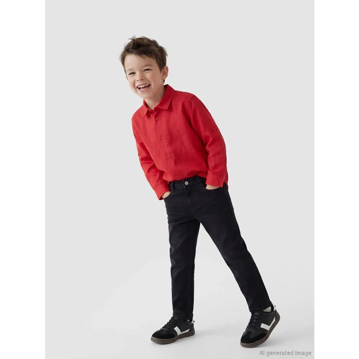 LCW Kids Siyah Slim Fit Erkek Çocuk Gabardin Pantolon