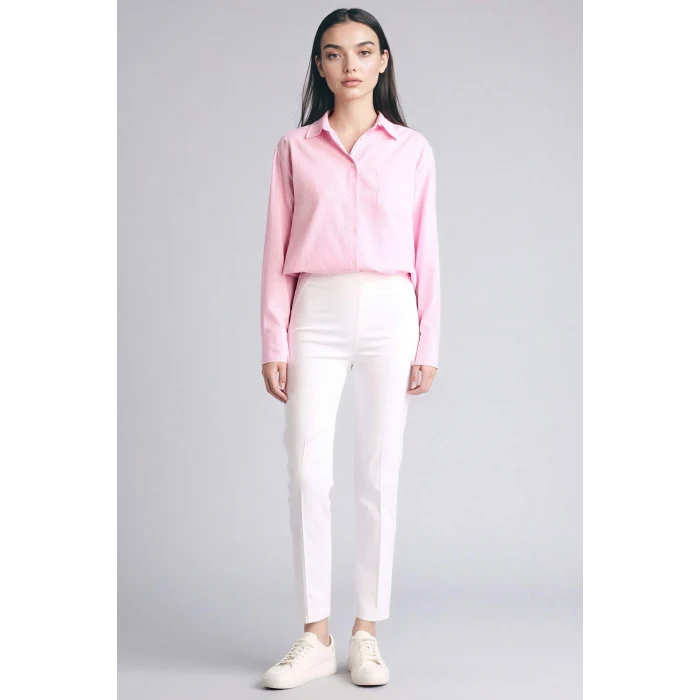 Defacto J8743AZWT34 Beyaz Sigaret Normal Bel Düz Paça Saten Pantolon