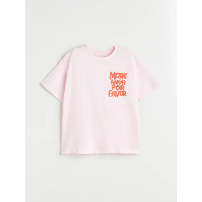 LCW Kids Pembe Bisiklet Yaka Kız Çocuk Tişört