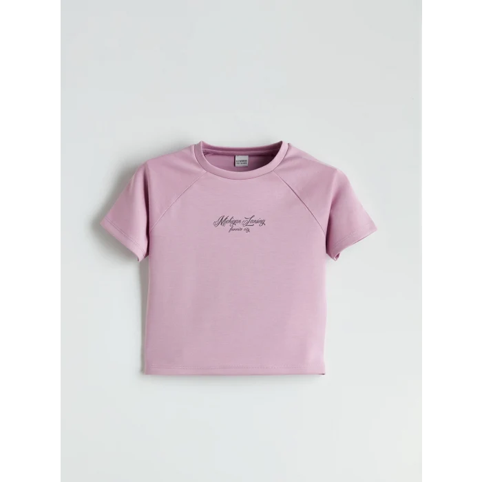 LCW Kids Lila Bisiklet Yaka Soft Touch Kız Çocuk Tişört