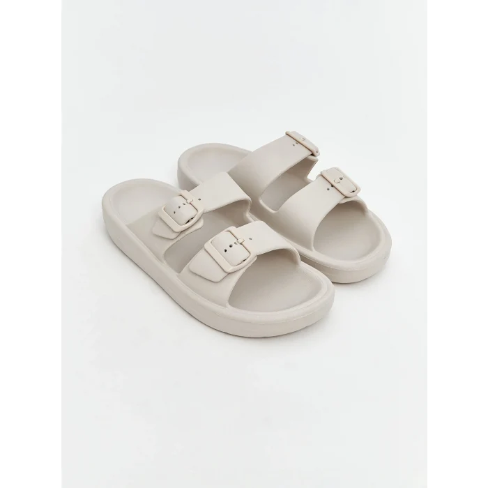 LCW STEPS Bej Çift Bantlı Kız Çocuk Terlik