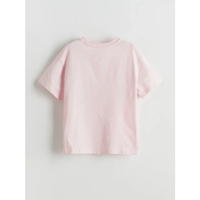 LCW Kids Pembe Bisiklet Yaka Manhattan Baskılı Kız Çocuk Tişört