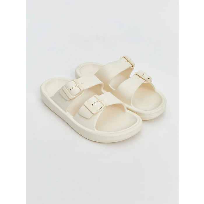 LCW STEPS Beyaz Çift Bantlı Kız Çocuk Terlik