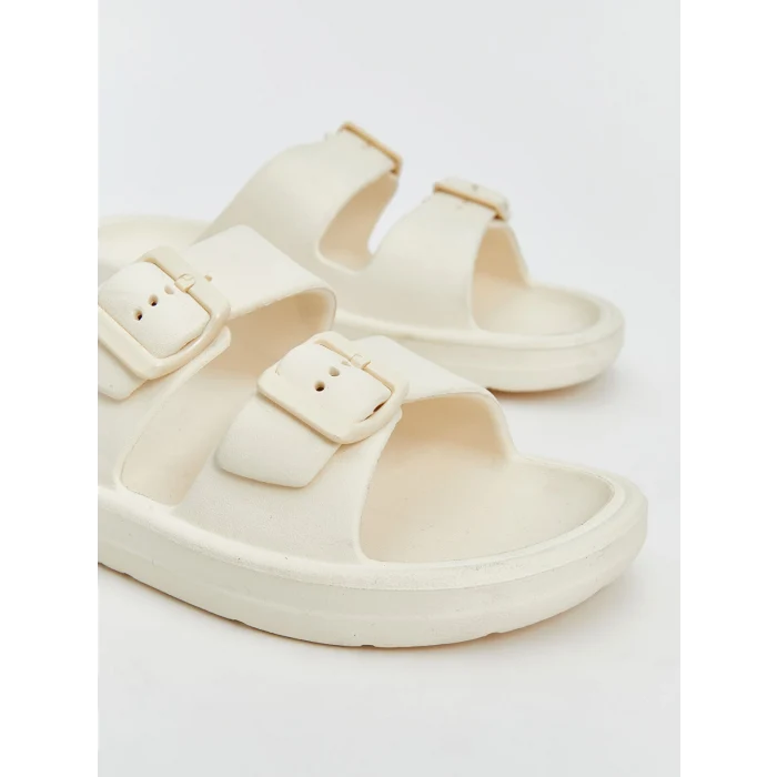 LCW STEPS Beyaz Çift Bantlı Kız Çocuk Terlik