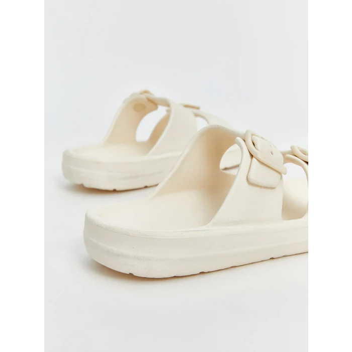 LCW STEPS Beyaz Çift Bantlı Kız Çocuk Terlik