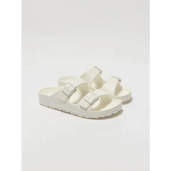 LCW STEPS Beyaz Toka Detaylı Çift Bantlı Kız Çocuk Terlik