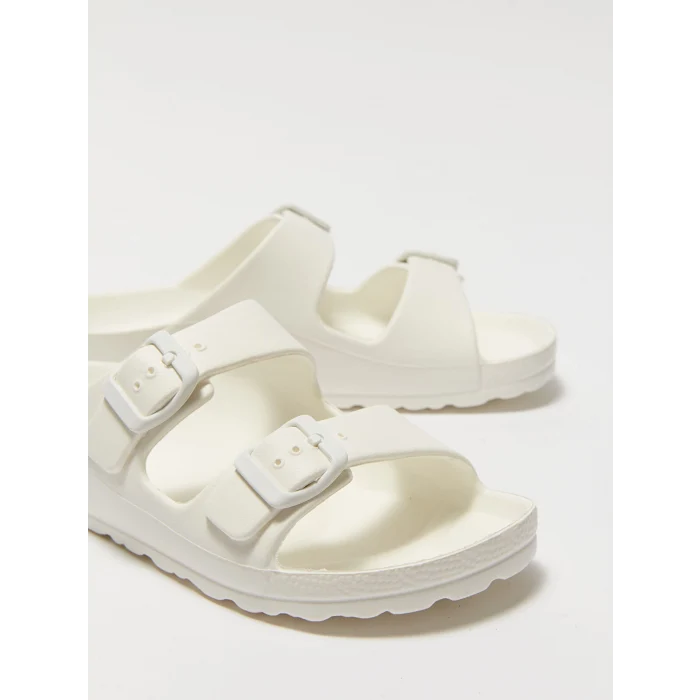 LCW STEPS Beyaz Toka Detaylı Çift Bantlı Kız Çocuk Terlik