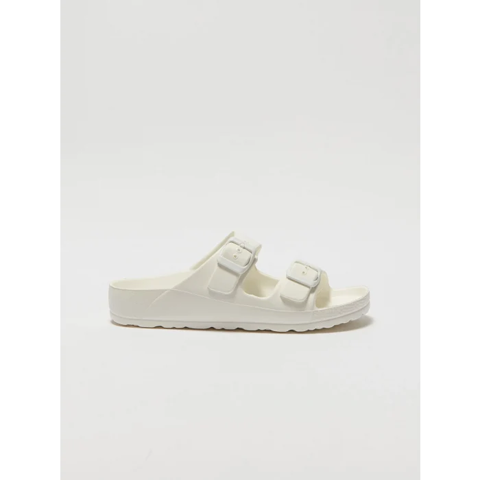 LCW STEPS Beyaz Toka Detaylı Çift Bantlı Kız Çocuk Terlik