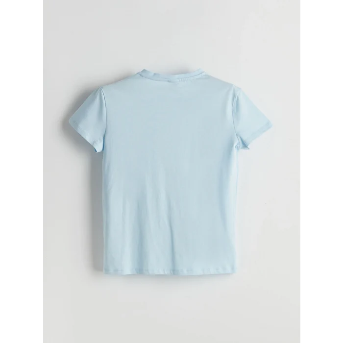 LCW Kids Mavi Bisiklet Yaka Taşlı Kız Çocuk Tişört