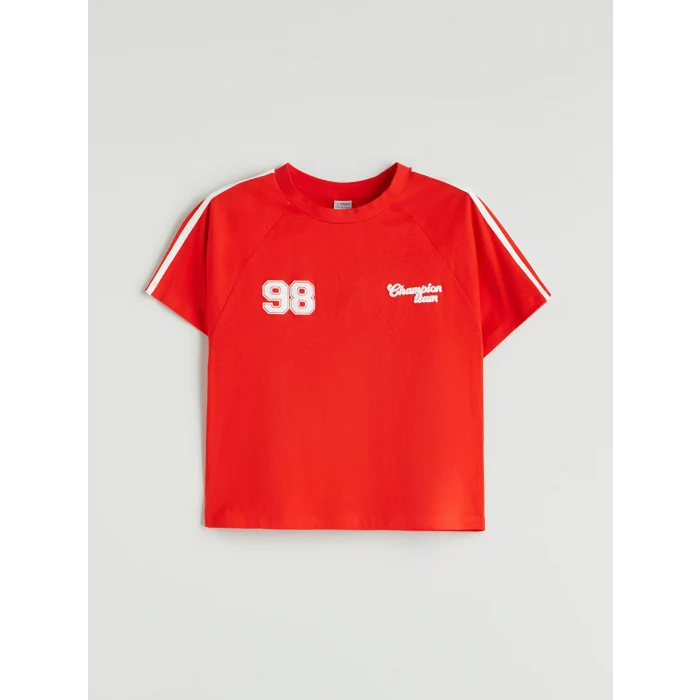 LCW Kids Kırmızı Bisiklet Yaka Kız Çocuk Tişört