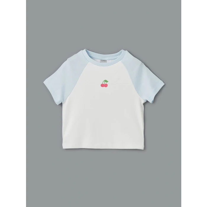 LCW Kids Mavi Bisiklet Yaka Kız Çocuk Tişört