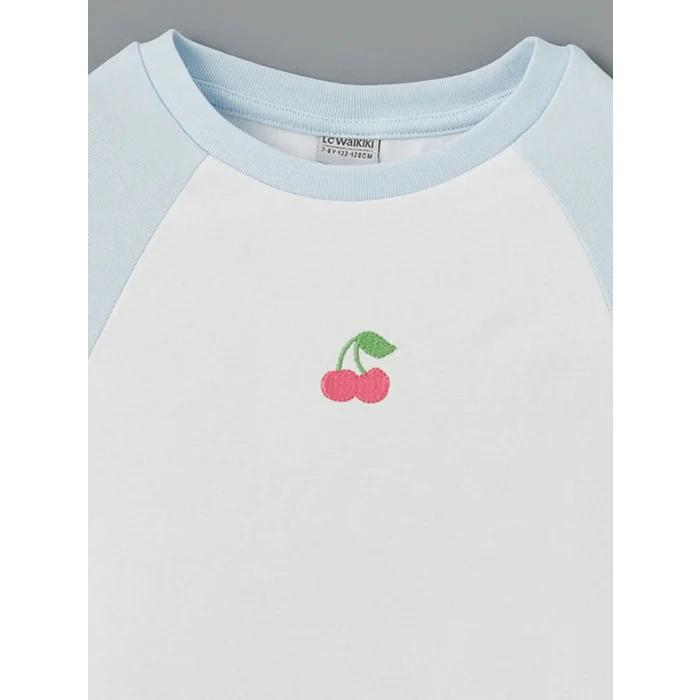 LCW Kids Mavi Bisiklet Yaka Kız Çocuk Tişört