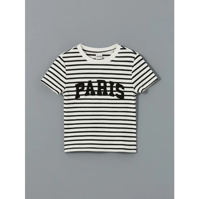 LCW Kids Siyah Bisiklet Yaka Kız Çocuk Tişört