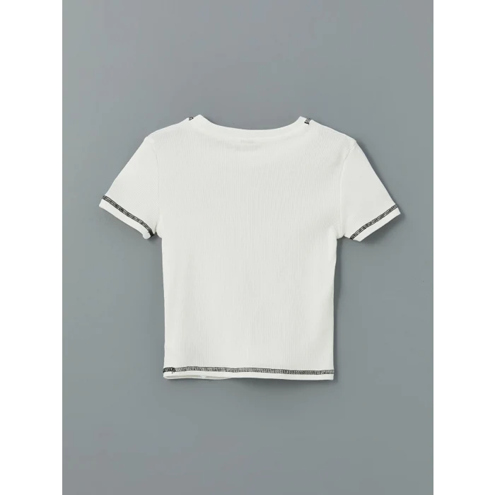 LCW Kids Ekru Bisiklet Yaka Kız Çocuk Tişört