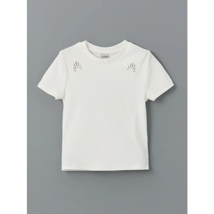 LCW Kids Ekru Bisiklet Yaka Kız Çocuk Tişört