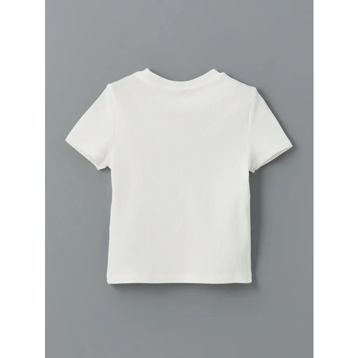 LCW Kids Ekru Bisiklet Yaka Kız Çocuk Tişört