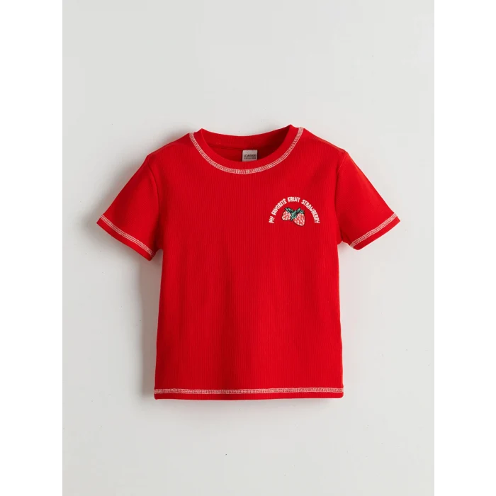 LCW Kids Kırmızı Bisiklet Yaka Kız Çocuk Tişört