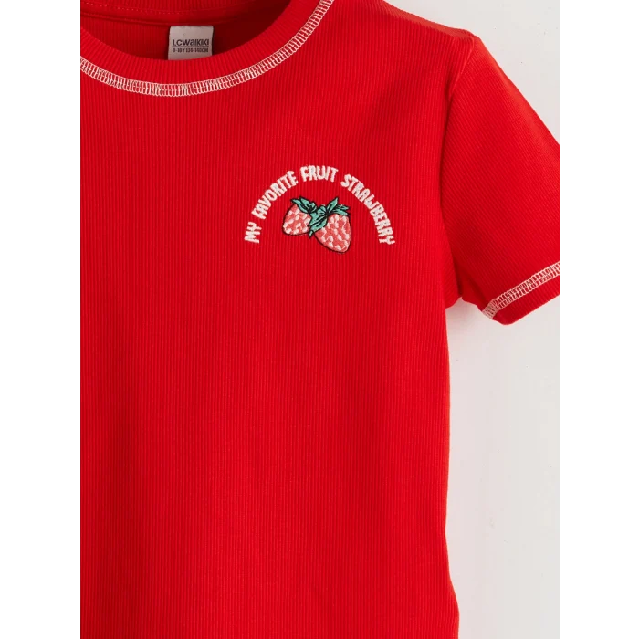 LCW Kids Kırmızı Bisiklet Yaka Kız Çocuk Tişört