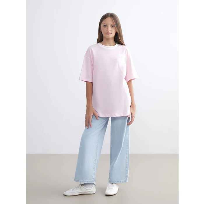 LCW Kids Pembe Bisiklet Yaka Baskılı Kız Çocuk Tişört